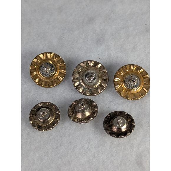 6  70's Vtge Clear Rhinestone Buttons 3 7/8" 3 5/8" EVC Shanks gold trim - Picture 8 of 10